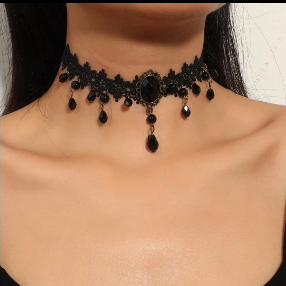 Black Chocker Necklace, Black Victorian Chocker Necklace, Goth Necklace
